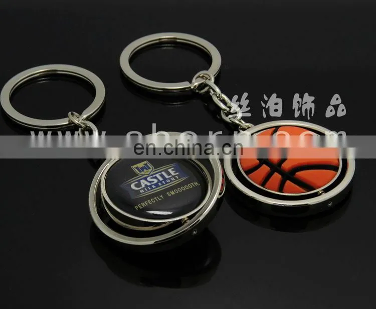 Custom fancy metal basketball shape keychain with epoxy logo