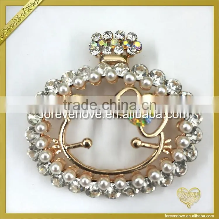 High quality gold hello kitty rhinestone brooches pins with pearls FB-047