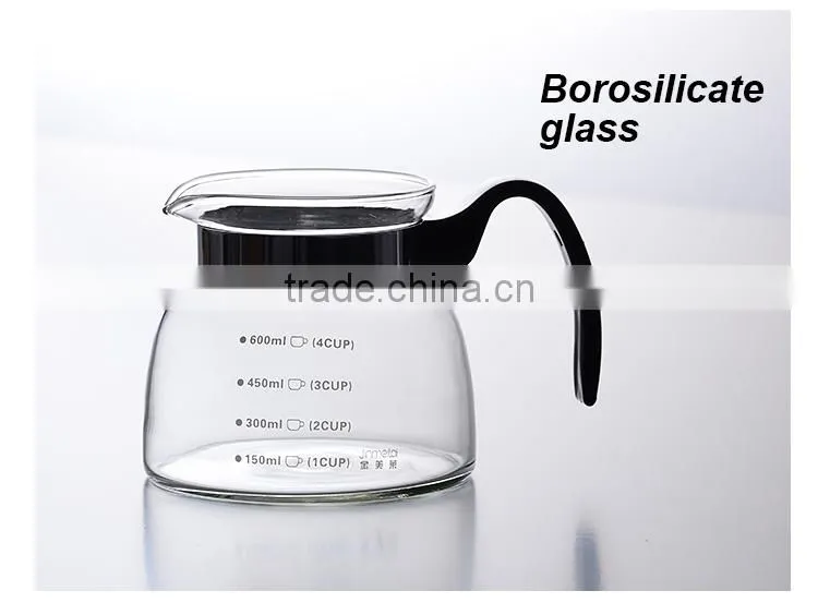pyrex glass water pot, clear glass cooking tea pot, fancy water glass bottle with plastic handle