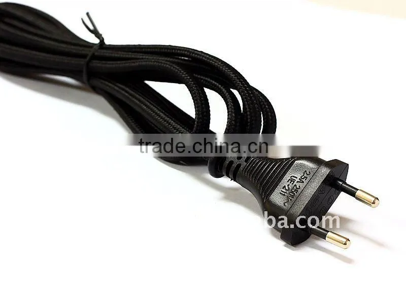 Colourful braided cover cord textile power cord plug