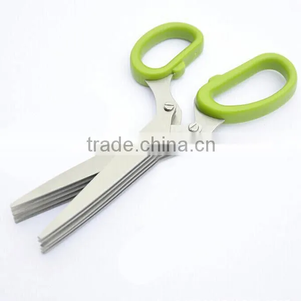 2015 new in stock kitchen herb scissors 5 blade stainless steel and PP plastic handle