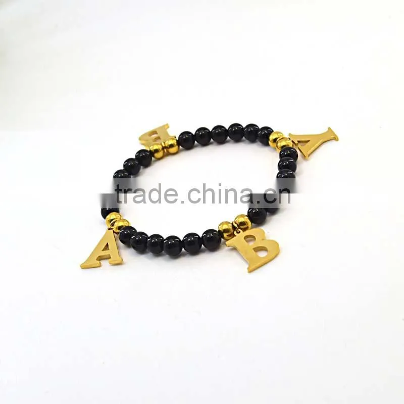Custom fashion bracelet with 26 letter pendant choose black bead bracelet