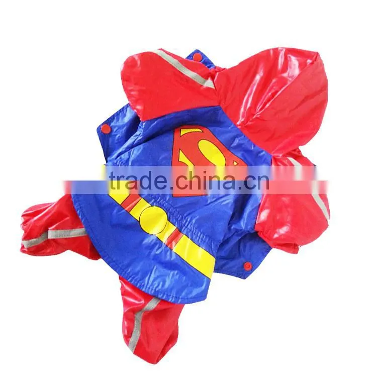 Dog Superman Raincoat with Waterproof Windcoat Material and Mesh Fabric Lining fit for Spring Summer and Early Autumn
