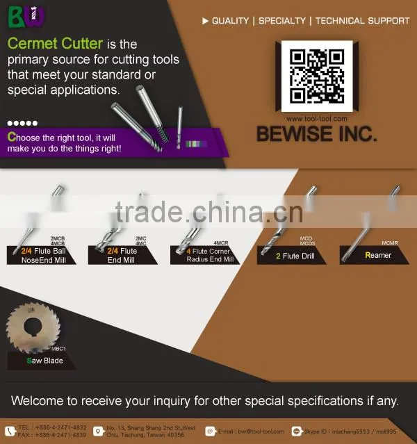 Cermet 2-4 Flute Ball Nose End Mill Cutter For Cutting Stainless Steel