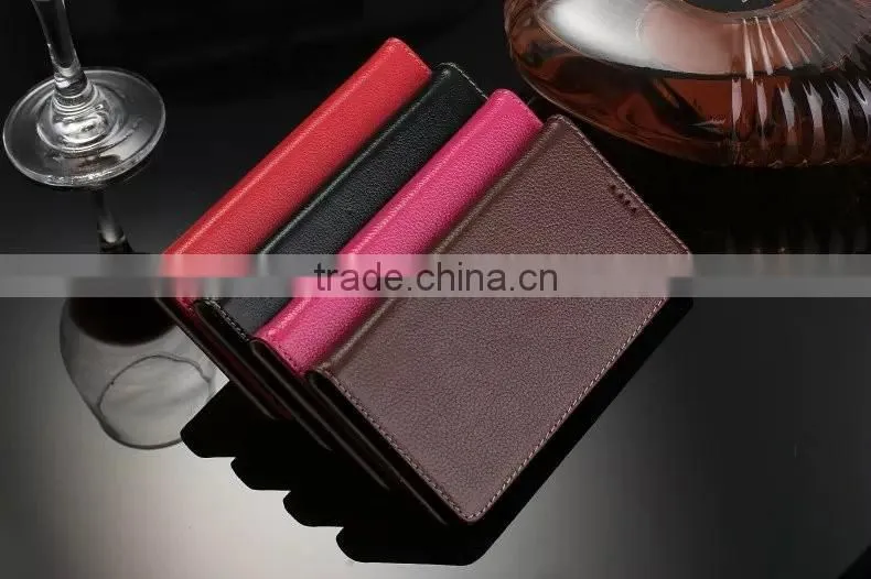 DLS Litchi Grain Genuine Leather Flip Case for Sony Z5 Plus Wallet Cover Case with Card Slot MT-5195