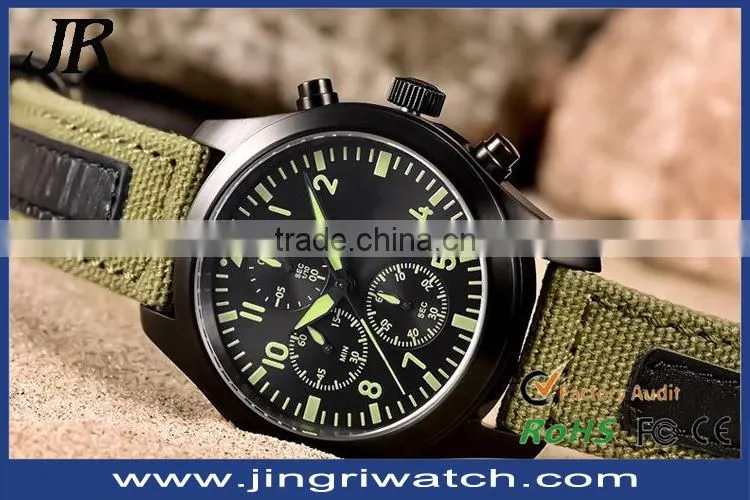 new arrive men's Sport watch with Velcro strap IP black case waterproof stainless steel back