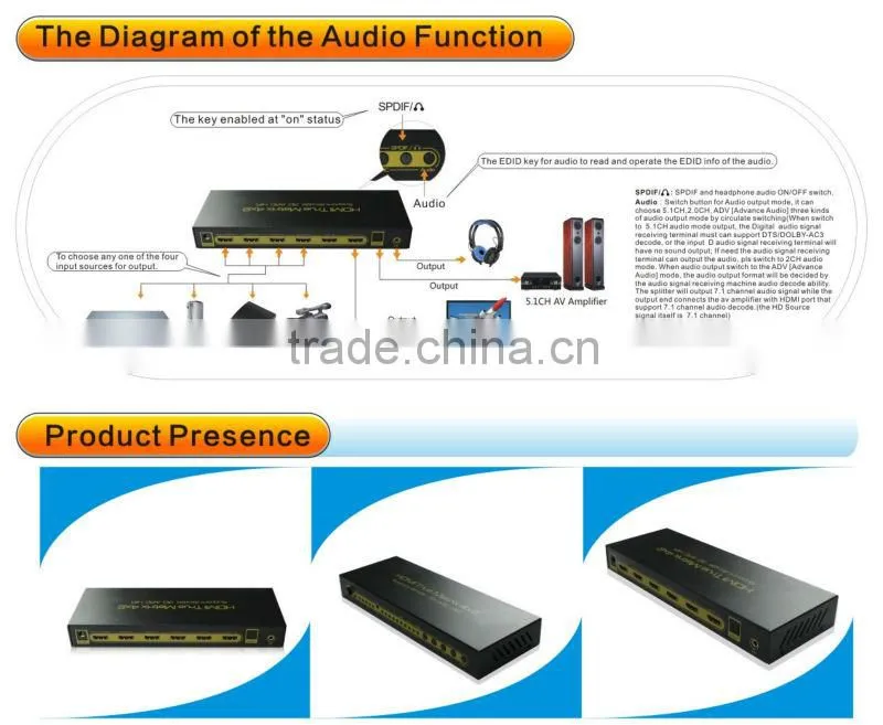 hdmi matrix switch 4x2 with audio extractor