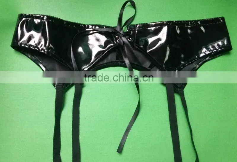 women faux leather garter lingerie wet look garter clips for stockings sexy gothic style belts suspender with g-string