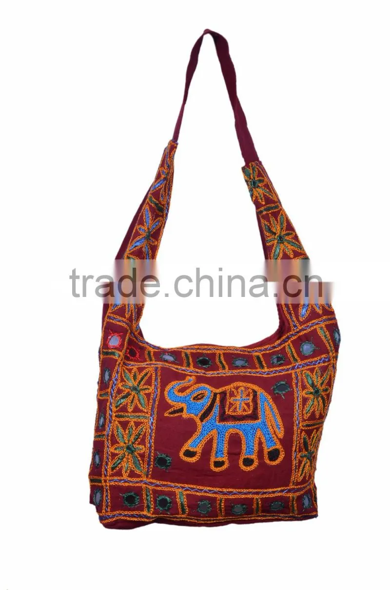 Handmade Elephant Embroidered Cotton Fabric Bag