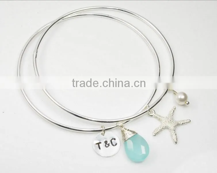 Silver plated bracelet starfish initial letter crystal charm bracelet