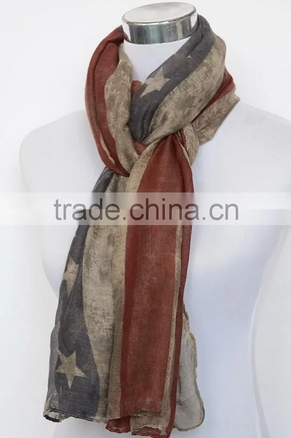 VINTAGE Team USA Boho American Flag Knit Scarf, Infinity Loop Circle Scarf, Cotton Lightweight Patriots' Day Gift