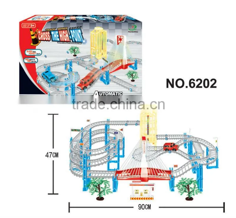 Plastic toy B/O railcar with music and light/ railway toy set 6202