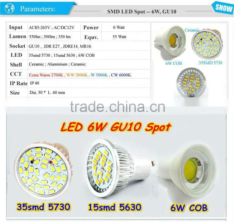 Dimmable Ceramic SMD 5630 LED Spot Light Bulb 3W 5W GU10 MR16 E27