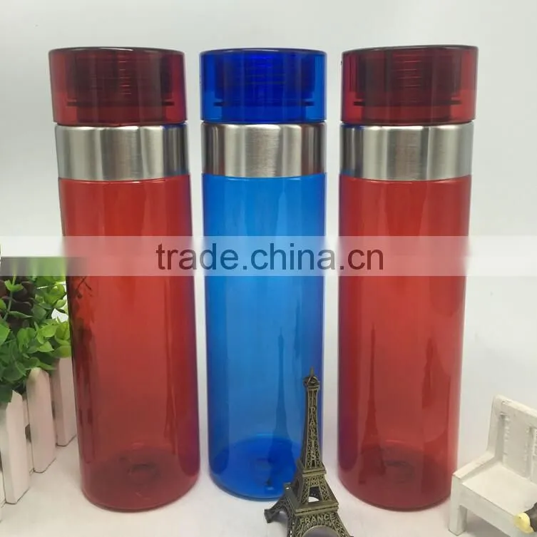 1L plastic water bottle translucent big size bottle with stainless steel circle leak proof 100% BPA free