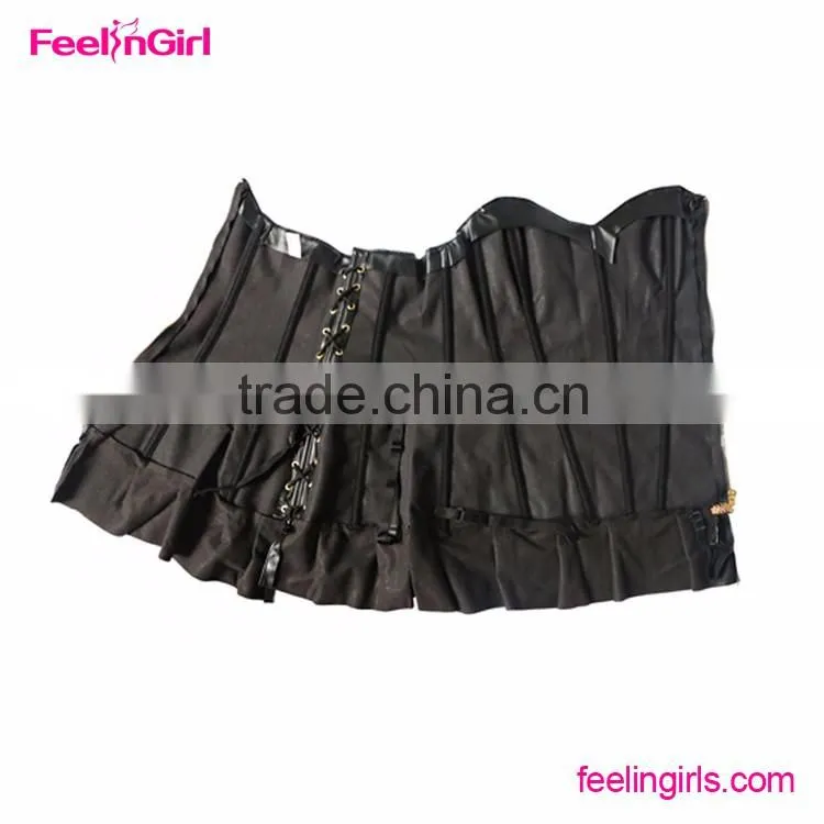 Women XXL Sexy Pattern Black Leather Corset Top