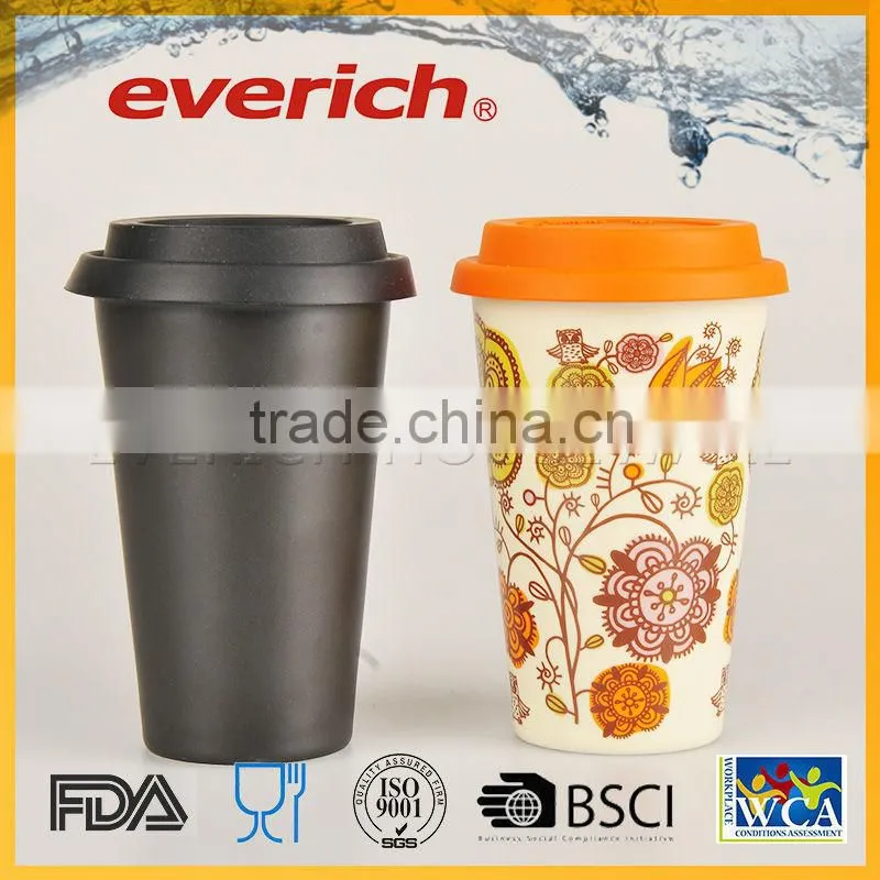 Promotional custom plain 250ml double wall ceramic mug