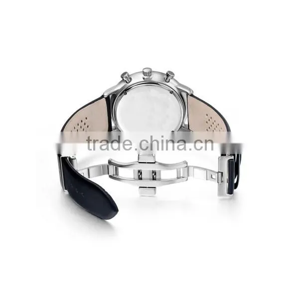 Three eyes six hands calendar japan movt quartz watch stainless steel back