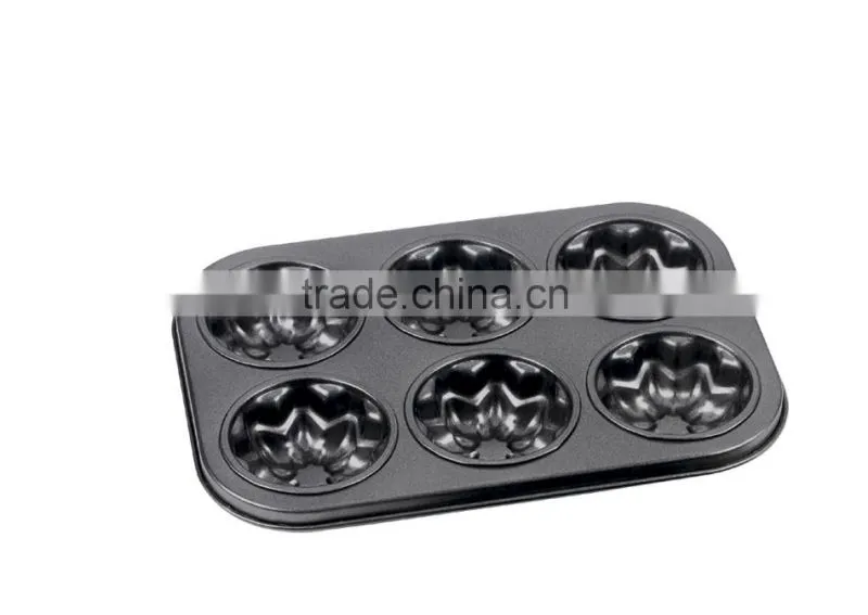 LFGB Approved Carbon Steel Non-stick Cake Pans of Muffin Pan with 6 Cups