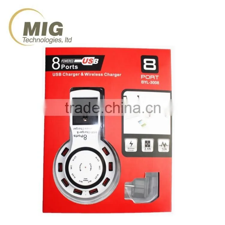 12A 8 USB ports Wireless phone charger For Samsung galaxy S6 For iphone 4/5/6/6s