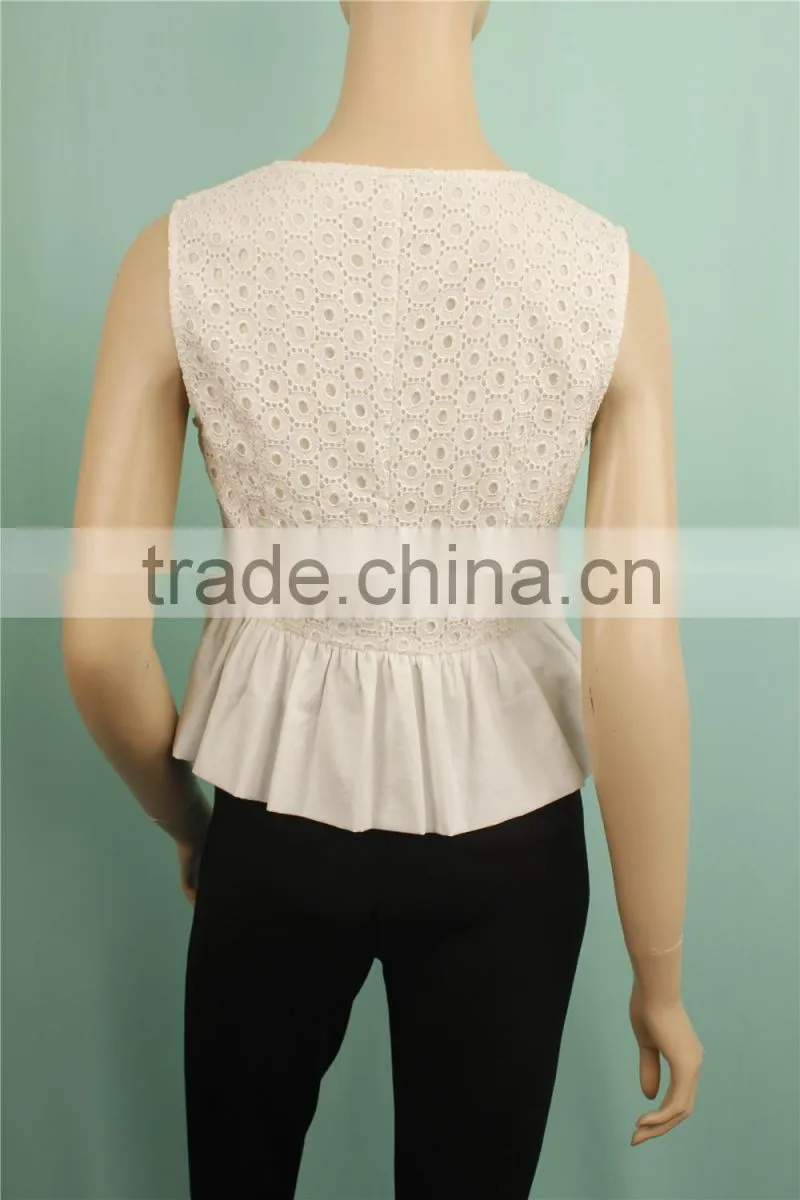 2016 S/S new design white 100%cotton sleeveless sexy tops for women