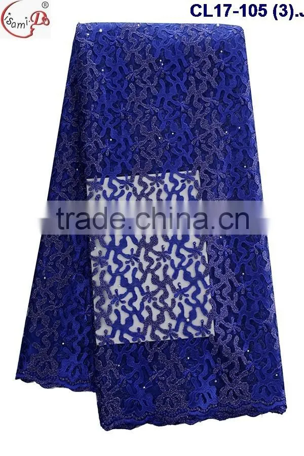 Chowleedee CL17-105 Royal blue tulle french lace fabric,top quality french lace material for dress