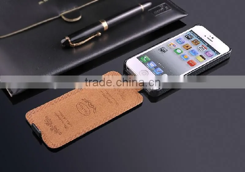 New Arrival Open Up and Down Litchi Texture cowhide flip hot case for iphone5,for iphone5 cover case
