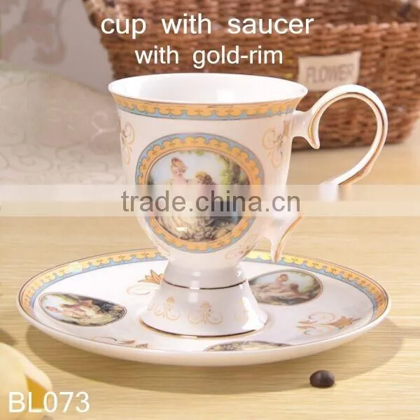 europe styple 200ml bone china cup & saucer flower with gold-rim cup with saucer