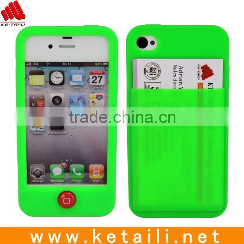 Silicone phone cover with pocket for iphone 4S cover with card holder