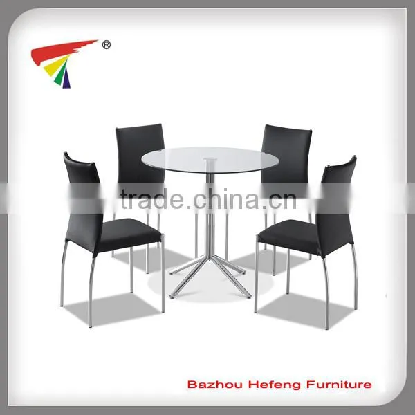 Black Glass Rectangle Dining Table Set and with 4 Faux Leather Chairs Chrome