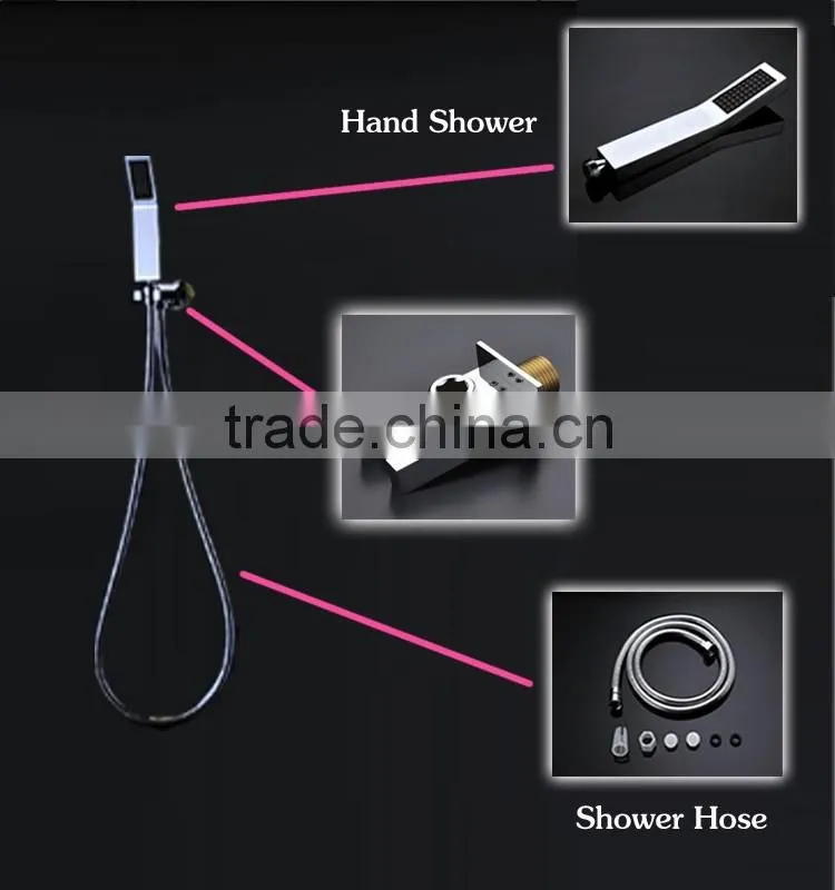 chrome finish led shower faucet embed ceiling square shower set stainless steel shower head with led hydro power lights