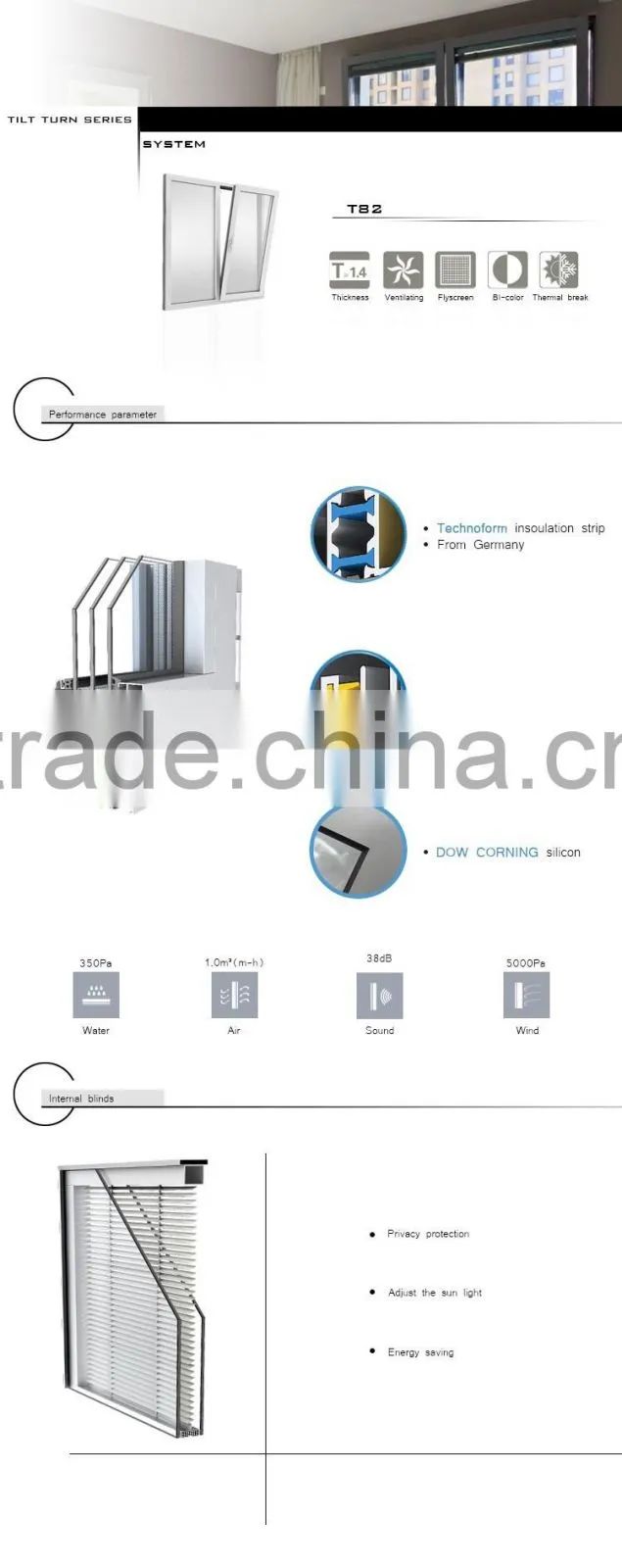 double tempered custom large glass windows tilt turn windows
