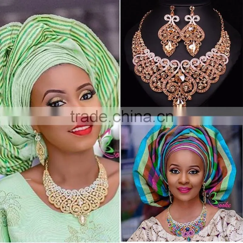 fashion jewelry crystal bead African Handmade crystal Rhinestone jewelry set 18k gold jewelry