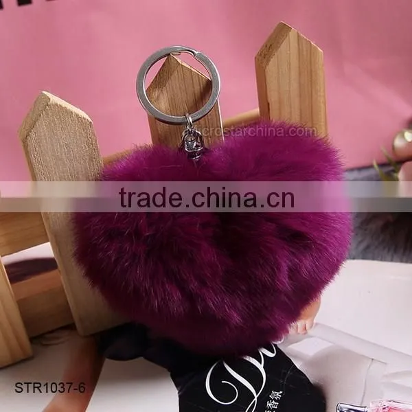 10cm Rabbit Fur Heart Shape Ball PomPom Cell Phone Car Fur Key Chain