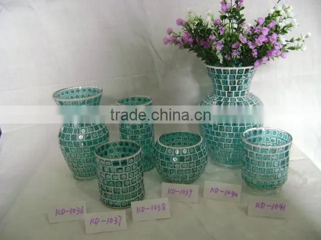 mosaic glass vase and candle holder with Electroplating patern