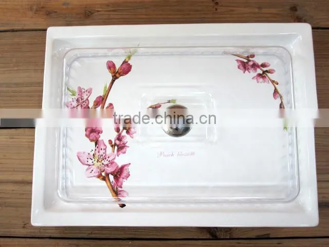 DFC ceramic rectangle cake plate with plastic cover