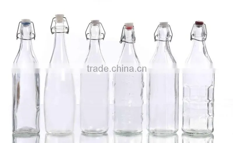 1 L Transparent Classic Clip Glass Water Bottle