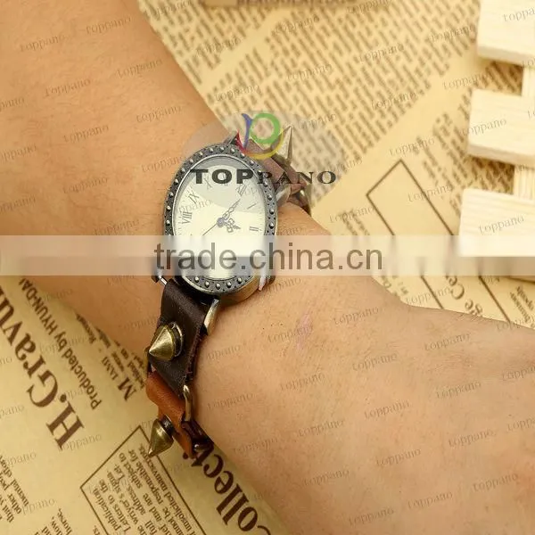 most popular alloy jewelry vintage style teen cow genuine leather bracelet vintage watch bracelet