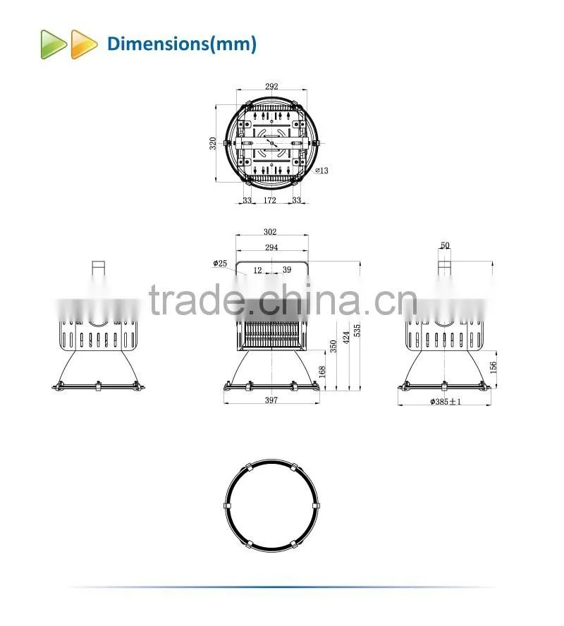 2016 High performance heat dissipation IP65 300w black led high bay light