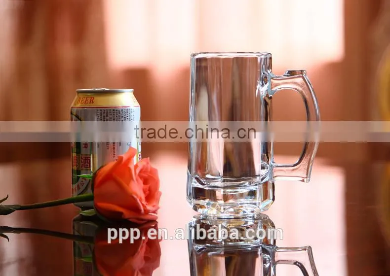 Large beer mug/ glass shooting tumbler/ clear glass cup with handle