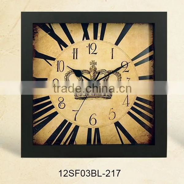 12 inch retro style decorative Mdf Wooden Clock with Glass (12SF03BL-220)
