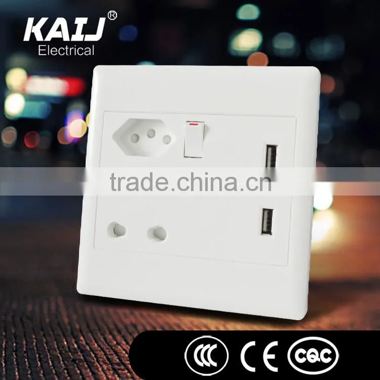 Wall mounted double usb port single gang wall electric switch socket