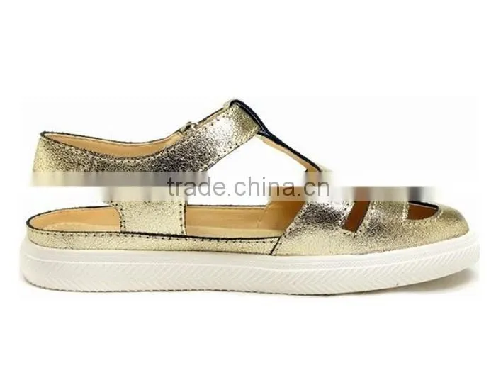 2016 Summer Beautiful Girls Closed Sandals with Gold Genuine Leather