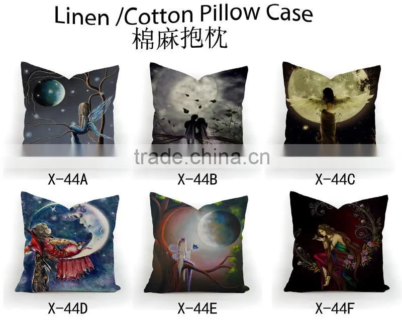 Square plain angel print cushion cover throw linen cotton pillow case