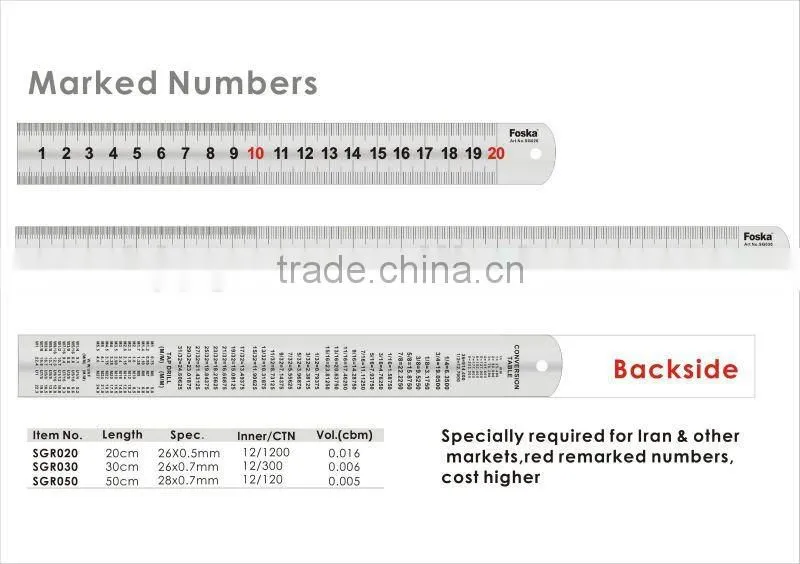 Hot Sale 15/20/30/50/60/100cm Metal/Stainless Steel Ruler