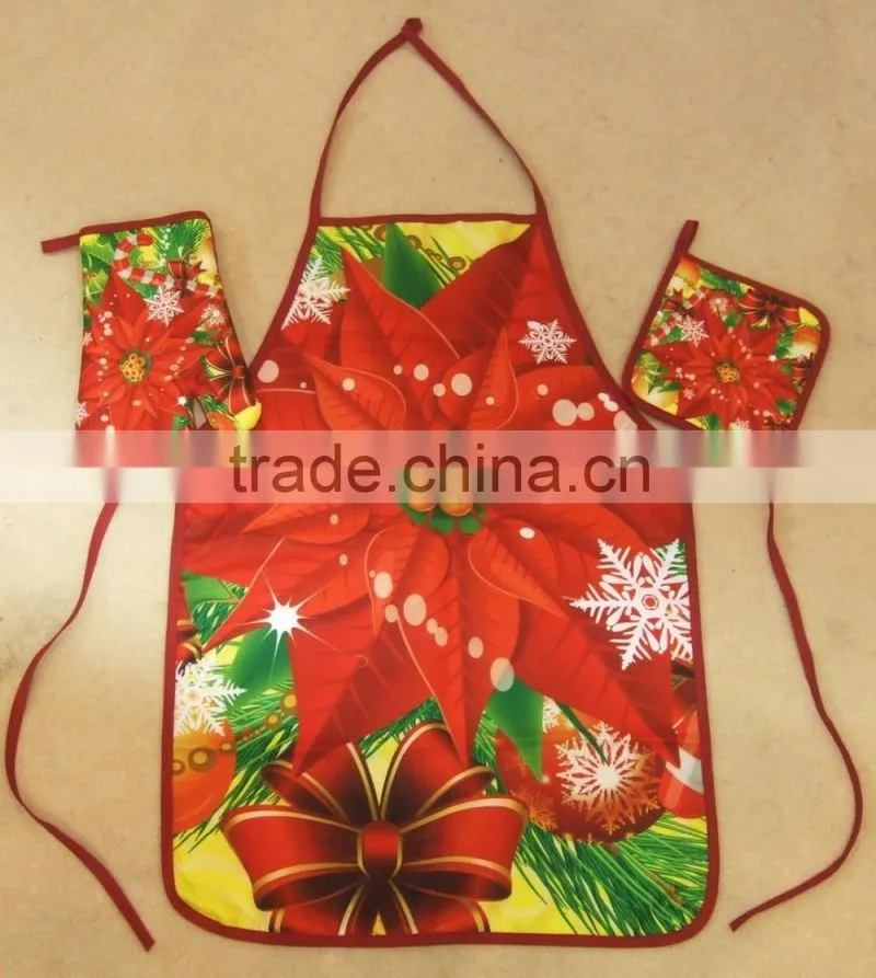 Digital printing fabric kitchen set oven mitten pot holder apron set
