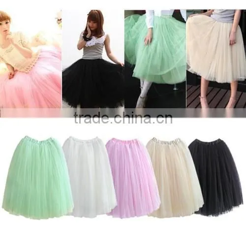 Fashion Women Bohemian Mesh Ball Gown Skirt A-Line Pleated Midi Swing Skirt