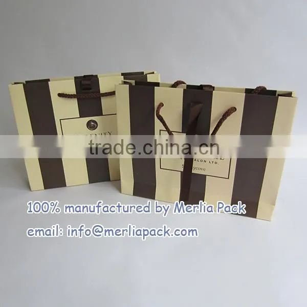Beauty Salon White Kraft Paper Bag Day Spa Cream and Brown Stripe Bags