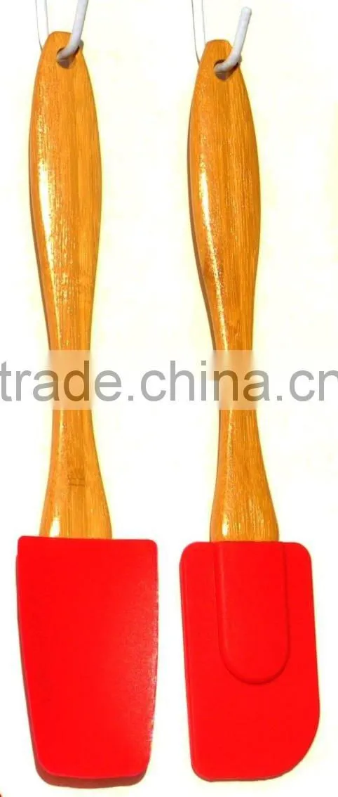 Best Colorful Silicone Kitchen Tool Utensil Bamboo Wooden Spatula Batter Spoon Set
