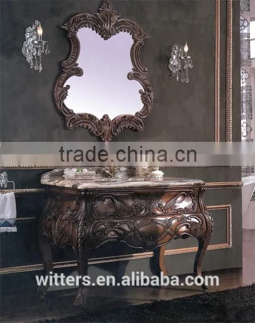Vintage Wood Carved Bathroom Vanity With single Sinks,Victorian Style Wooden Bathroom Furniture Set, in antique bronze WTS302