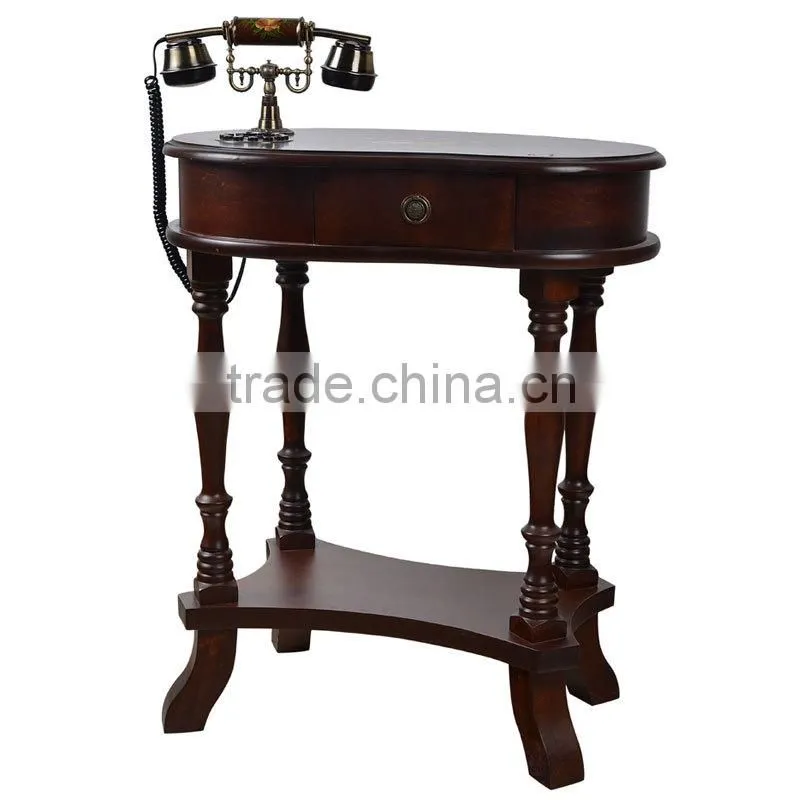 Antique Hand Painted Brown Wood Telephone Table, Antique Telephone Table